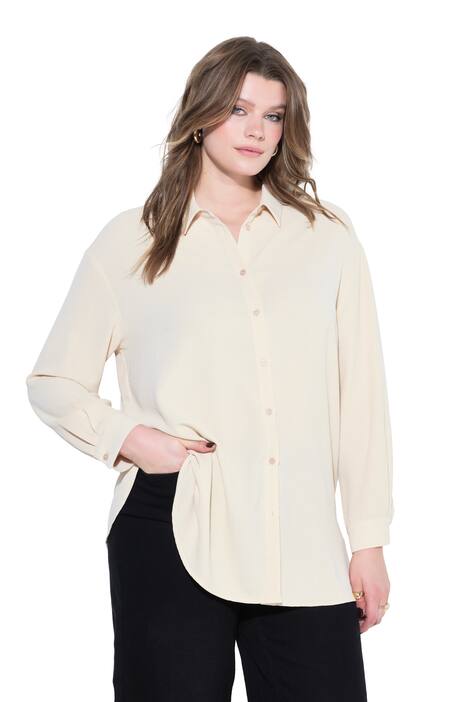 Košilová halenka, oversize, krep, límeček, dlouhé rukávy