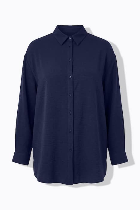 Chemise oversized en tissu crêpe, col de chemise et manches longues