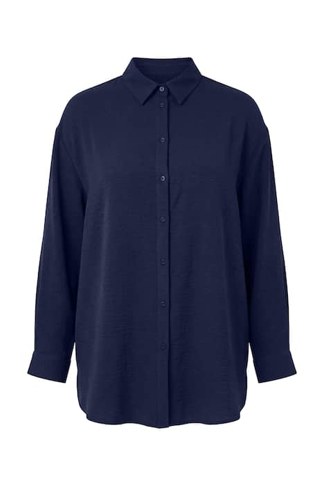 Košilová halenka, oversize, krep, límeček, dlouhé rukávy