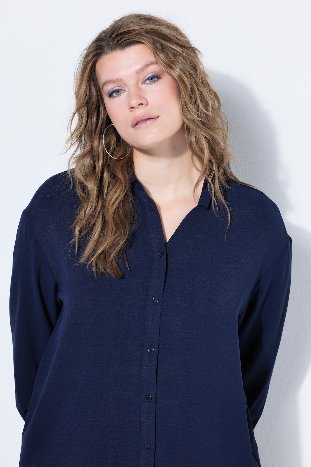 Hemdbluse, oversized, Krepp, Langarm