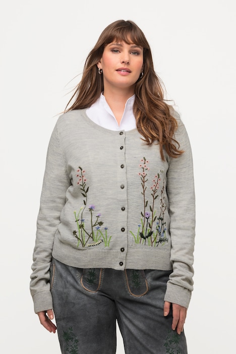 Scoop Neck Floral Embroidered Cardigan | Cardigan | Cardigans