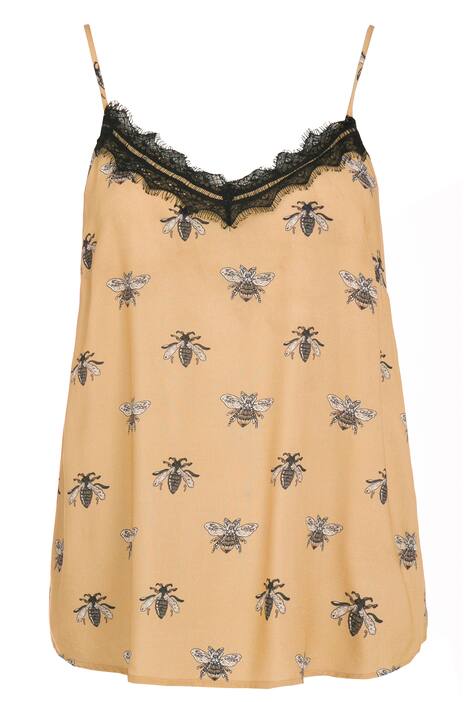 Top, potisk včel, výstřih do V s krajkou