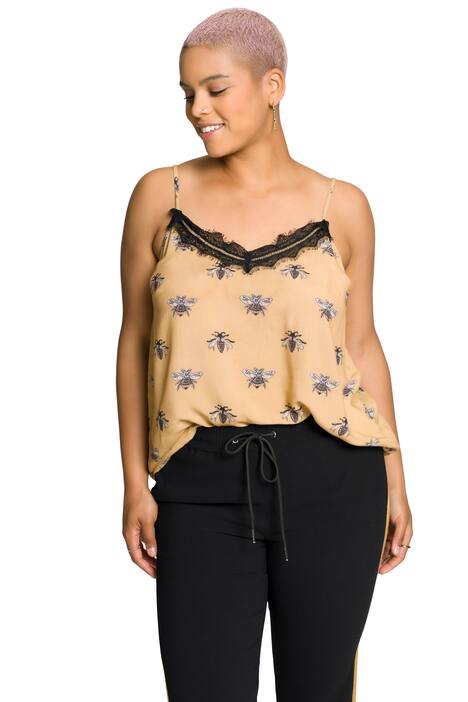 Top, potisk včel, výstřih do V s krajkou