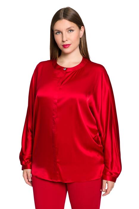 Saténová halenka, oversize, kulatý výstřih, netopýří rukávy