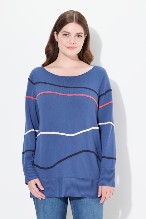 Eco Cotton Contrast Piped Boat Neck Sweater