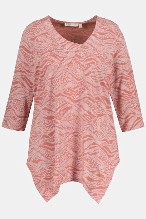 Shirt, Zipfelsaum, V-Ausschnitt, 3/4-Arm, Biobaumwolle