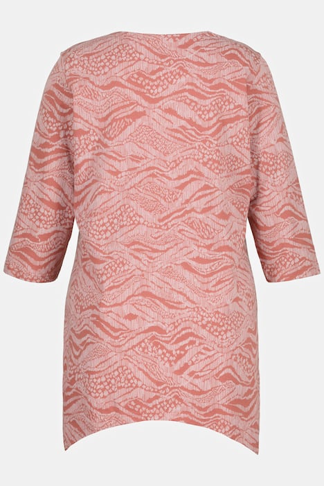 Shirt, Zipfelsaum, V-Ausschnitt, 3/4-Arm, Biobaumwolle