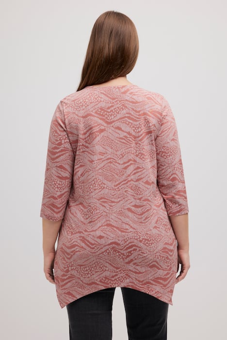 Shirt, Zipfelsaum, V-Ausschnitt, 3/4-Arm, Biobaumwolle