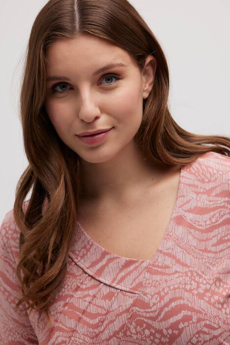 Shirt, Zipfelsaum, V-Ausschnitt, 3/4-Arm, Biobaumwolle