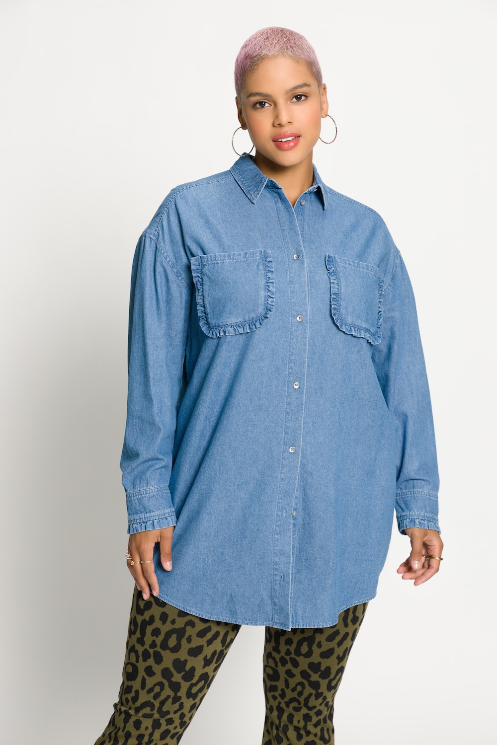 grandes tailles chemise en jean oversized, femmes, bleu, taille: 56/58, coton, studio untold