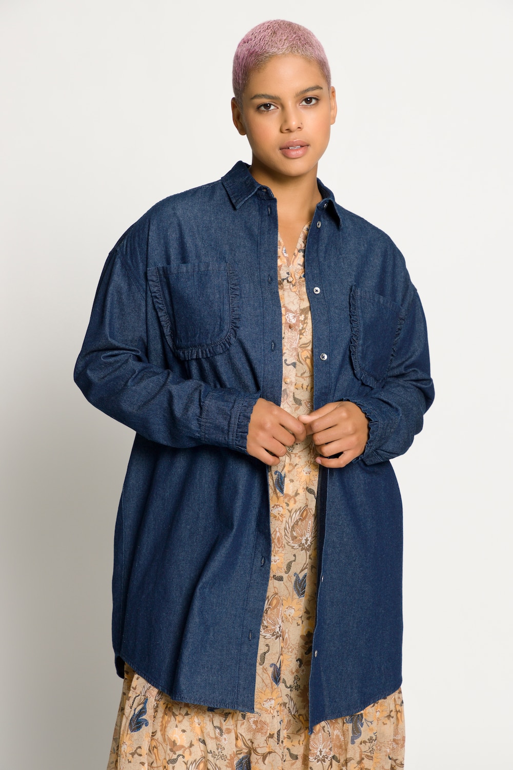 grandes tailles chemise en jean oversized, femmes, bleu, taille: 48/50, coton, studio untold