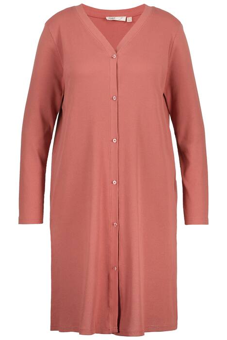 Dlouhý rozepínací svetr, žebrovaný žerzej, výstřih do V, biobavlna