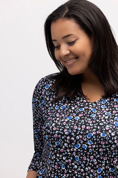 T-shirt, mönster, V-ringning, 3/4-ärm, fickor