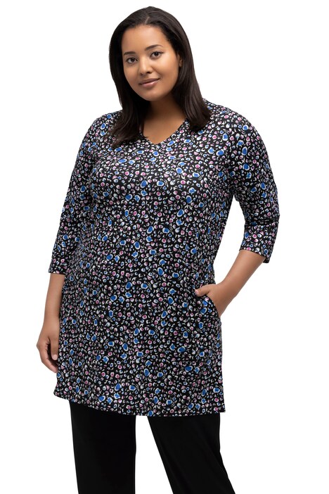 Tričko, vzor, výstřih do V, 3/4 rukávy, kapsy