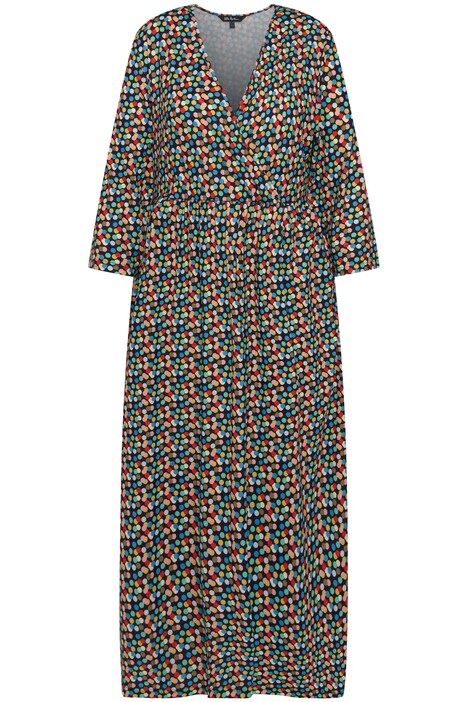 Midi šaty, puntíkový vzor, výstřih do V, 3/4 rukávy