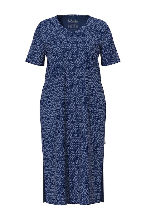 Noční košile, kruhový vzor, výstřih do V, dlouhé rukávy