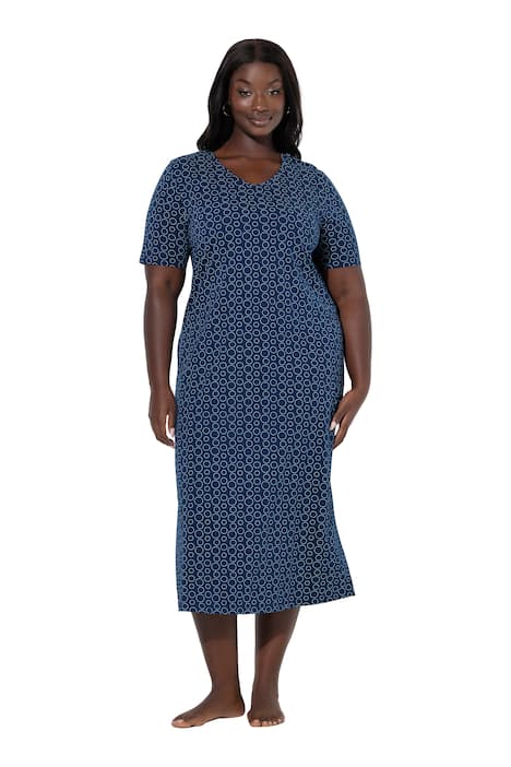 Noční košile, kruhový vzor, výstřih do V, dlouhé rukávy