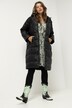 Pikowany płaszcz, imitacja skóry, Straight Fit, kaptur, pełna podszewka
