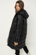 Pikowany płaszcz, imitacja skóry, Straight Fit, kaptur, pełna podszewka