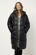 Pikowany płaszcz, imitacja skóry, Straight Fit, kaptur, pełna podszewka