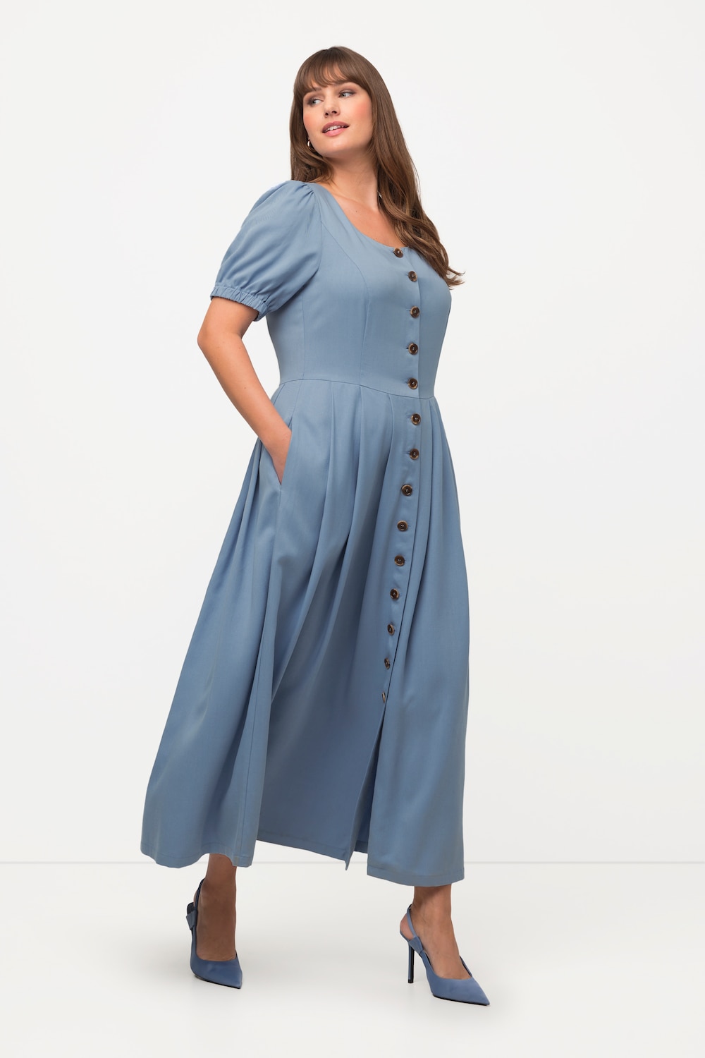 Grote Maten midi jurk, Dames, blauw, Maat: 54, Synthetische vezels, Ulla Popken