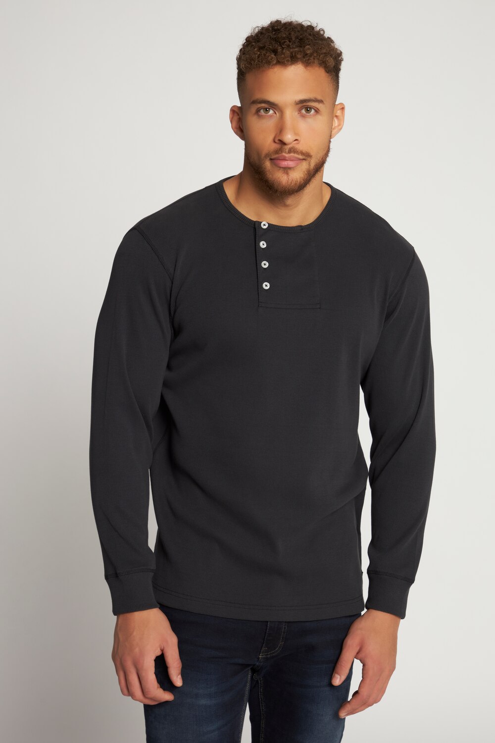 Grote Maten henley, Heren, zwart, Maat: 3XL, Katoen, JP1880