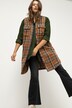 longline vest, straight fit, ruiten, overhemdkraag, zijsplitten