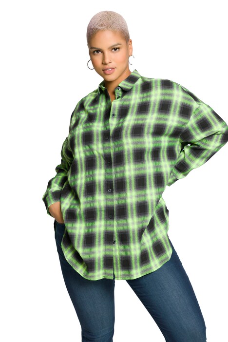 Kostkovaná košile, oversize, límeček, dlouhé rukávy