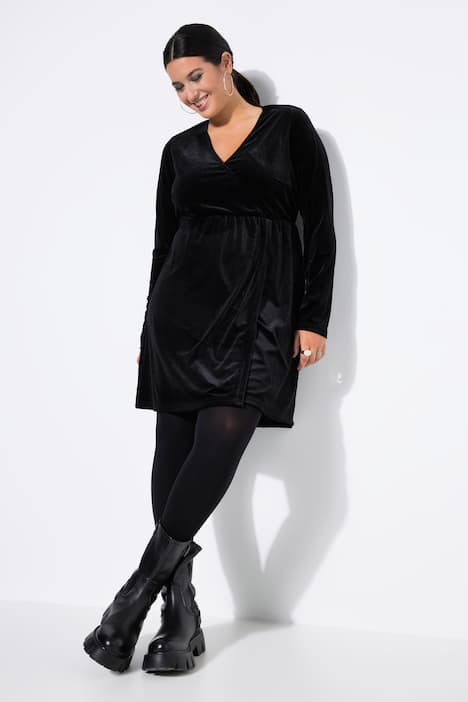 Robe mini, ligne en A, velours, cache-cœur, manches longues
