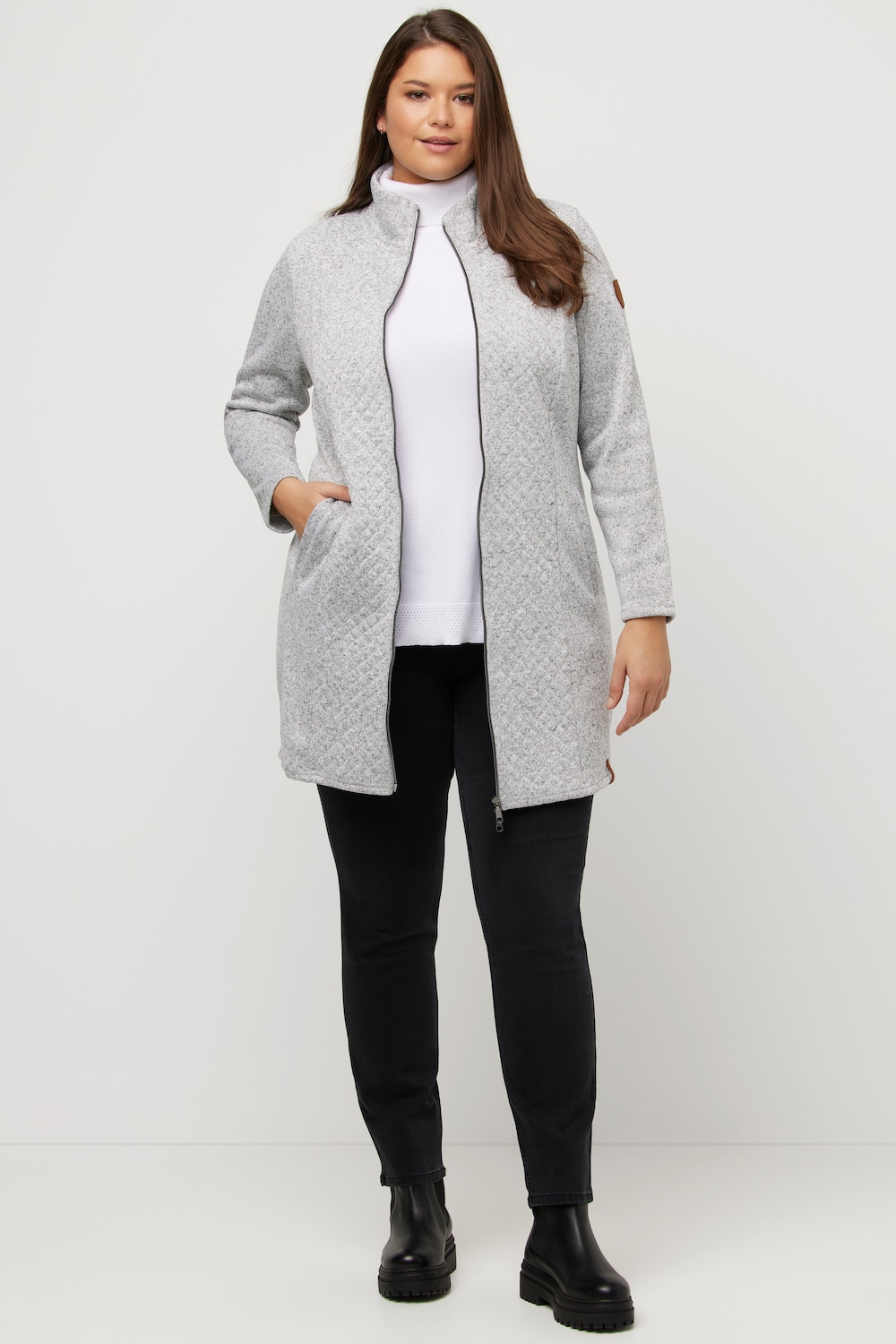 grandes tailles veste longue en maille polaire, femmes, gris, taille: 52/54, polyester, ulla popken