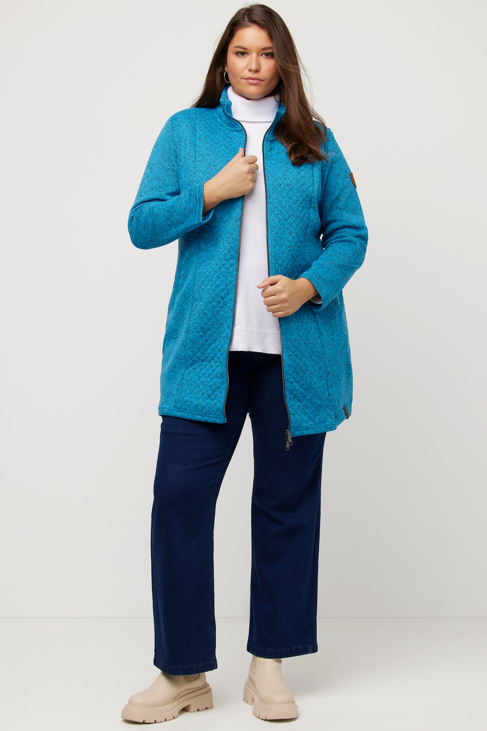 Grote Maten gebreide fleecejas, Dames, turquoise, Maat: 46/48, Polyester, Ulla Popken