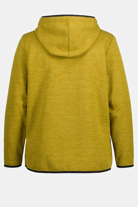 Honeycomb Texture Zip Front Hooded Fleece Jacket, Sweatshirt Jackets