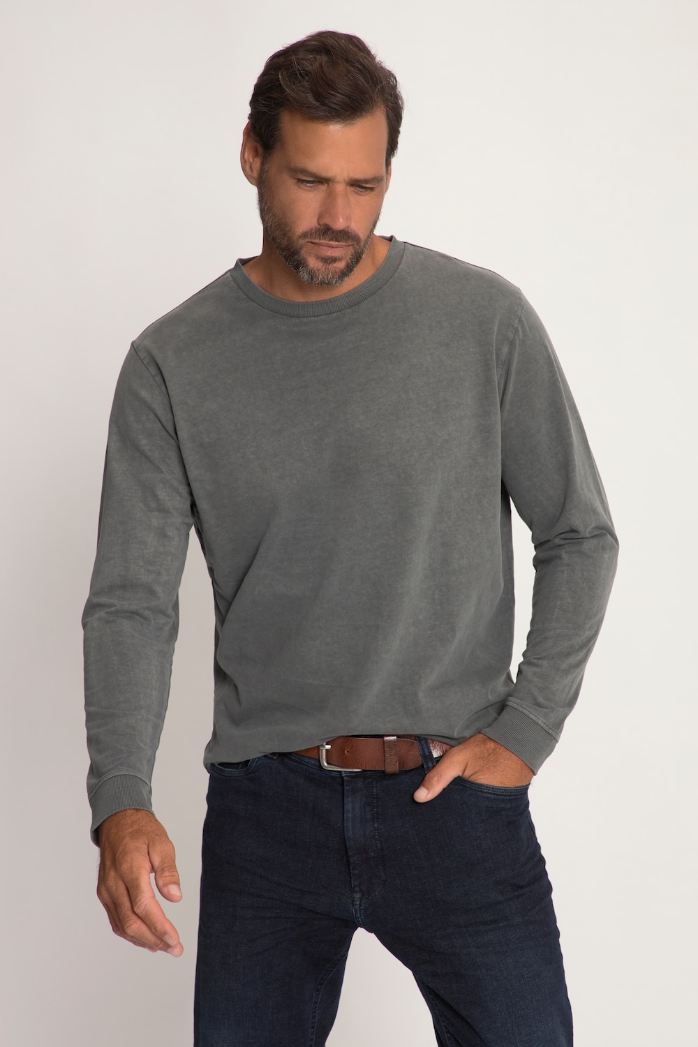 Grote Maten shirt met lange mouwen, Heren, grijs, Maat: 6XL, Katoen, JP1880
