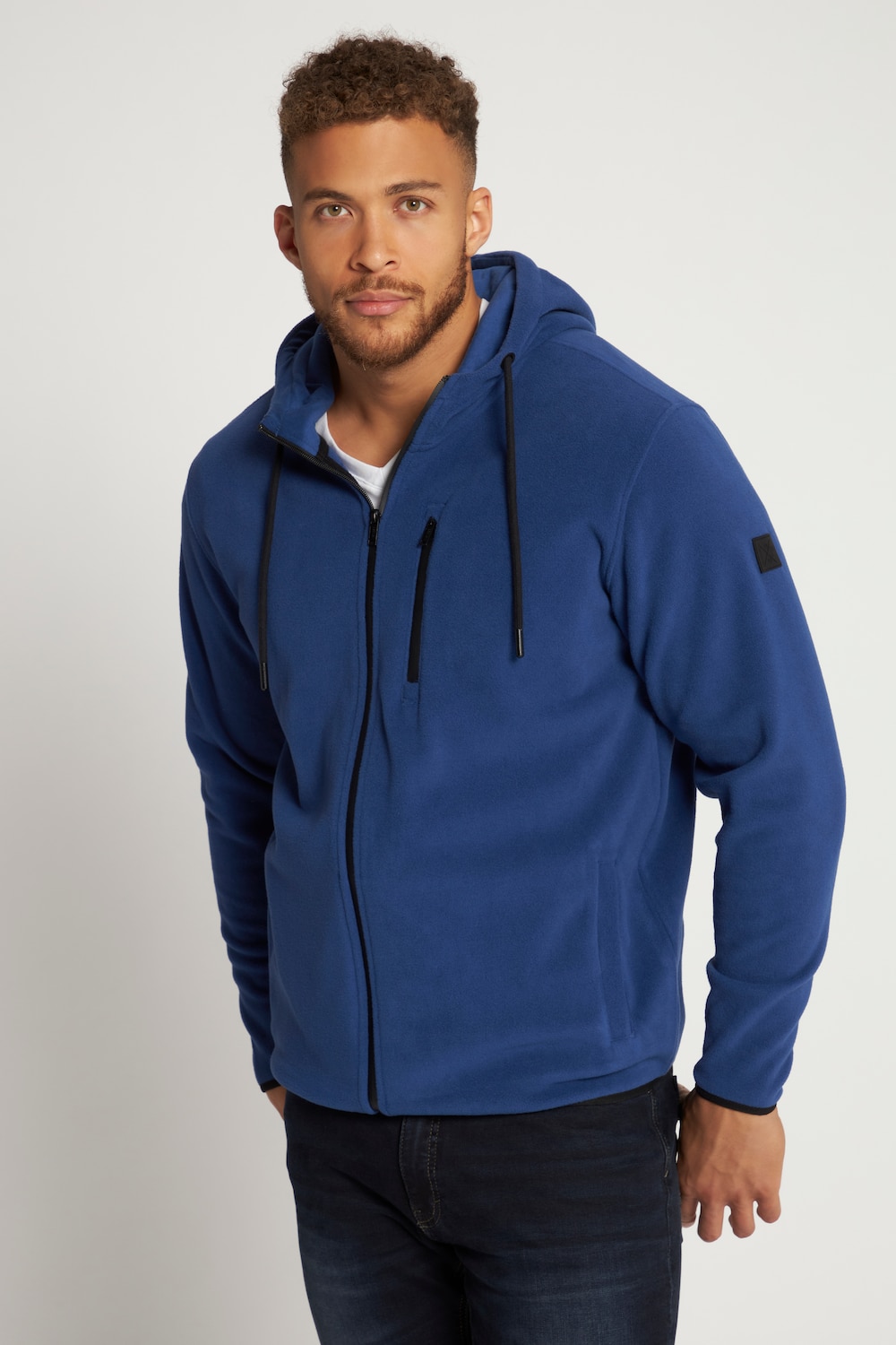 grandes tailles veste à capuche en polaire à poches zippées - jusqu'au 8 xl, hommes, bleu, taille: 3xl, polyester, jp1880