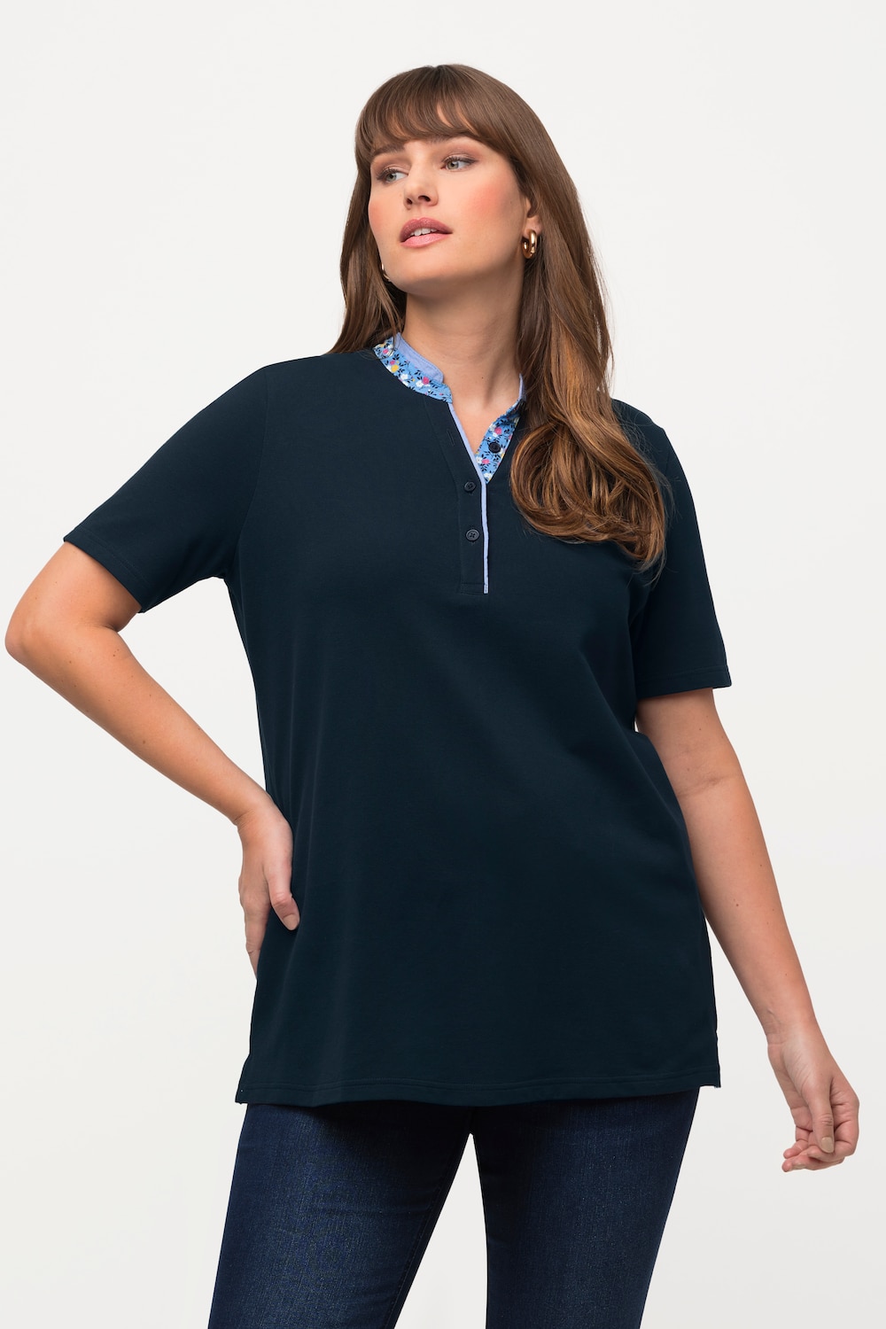 Grote Maten poloshirt, Dames, blauw, Maat: 54/56, Katoen, Ulla Popken