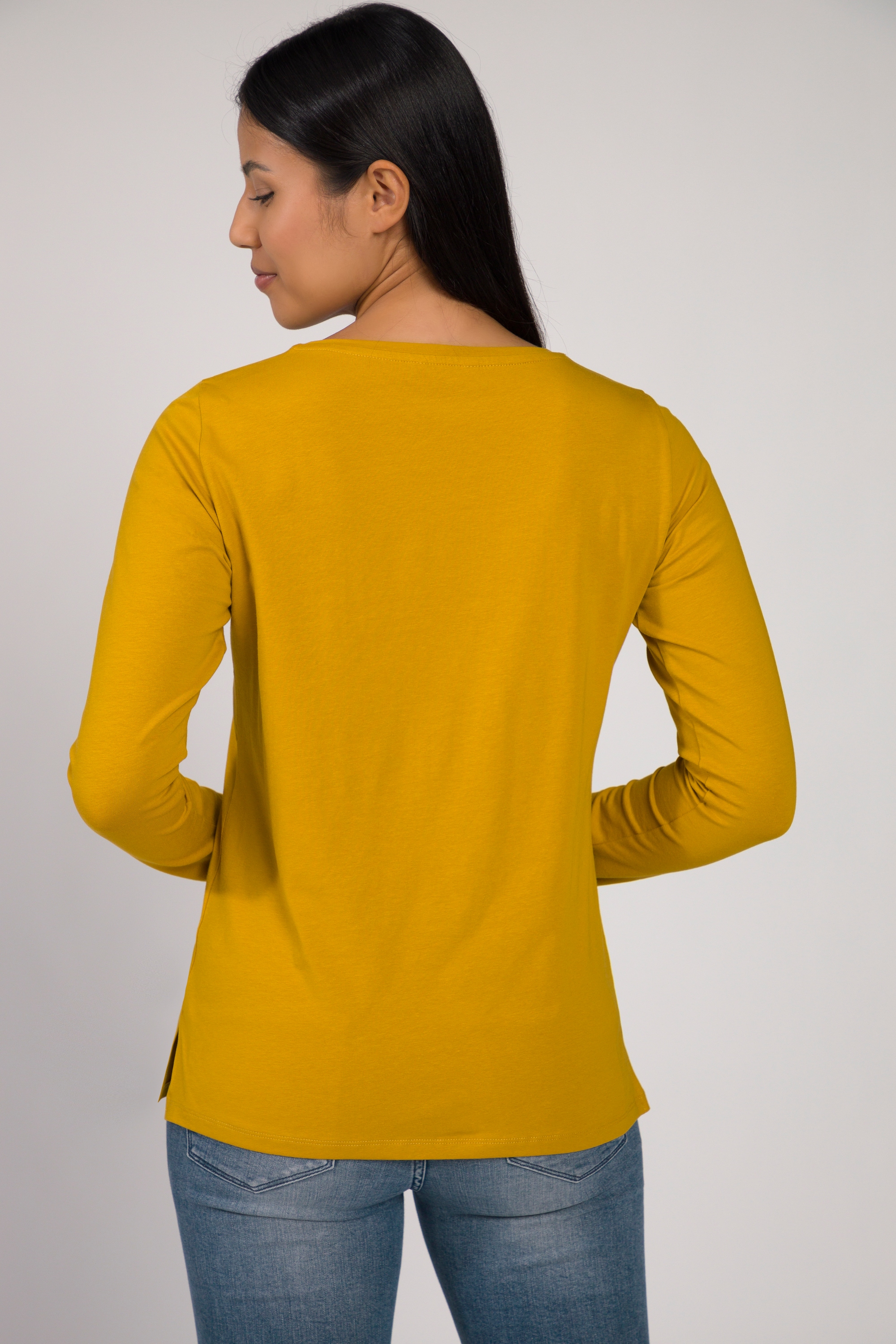 Gina Laura Damen Langarm Shirt Rundhals Seitenschlitze Jersey Qualität 812367