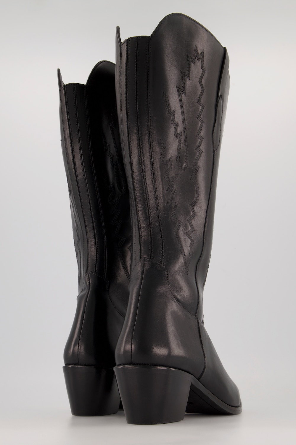 Stora storlekar Cowboyboots i skinn med 3 XL-skaft och brodyr, Dam, svart, storlek: 41, Läder/Polyester, Ulla Popken
