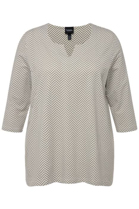 Tričko, vzor rybích kostí, A střih, tunikový výstřih, 3/4 rukávy