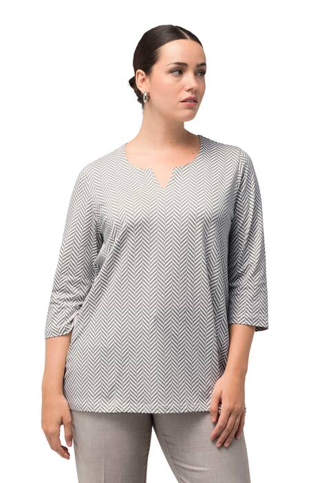 Tričko, vzor rybích kostí, A střih, tunikový výstřih, 3/4 rukávy