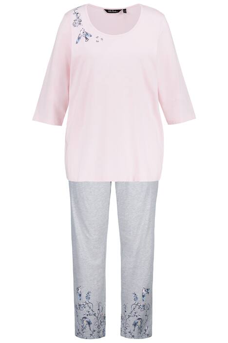 Pyžamo, ptáci, třpytivé kamínky, kulatý výstřih, 3/4 rukávy