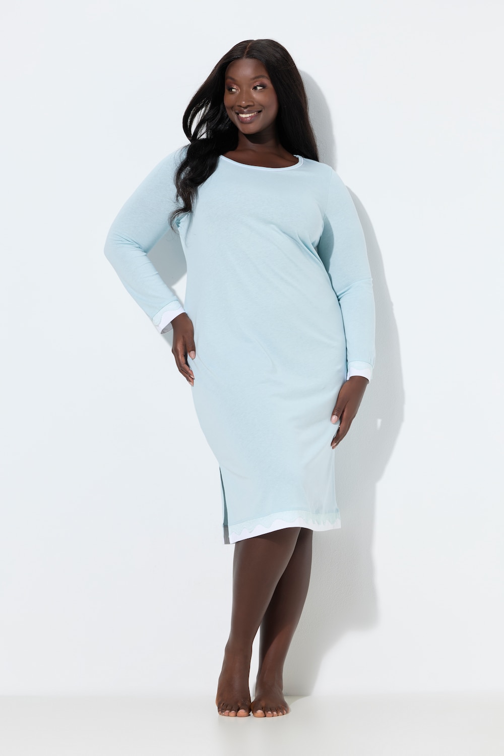 Nachthemd, Spitze, oversized, Rundhals, Langarm