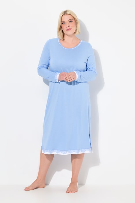 Lace Hem Contrast Trim Super Soft Knit Nightgown light blue Ulla Popken