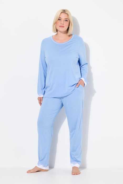 Lace Hem Super Soft Cotton Blend Knit Pajama Set