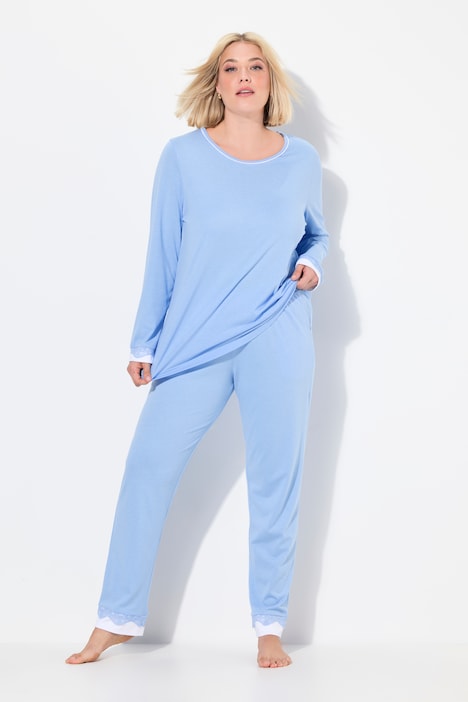 Lace Hem Super Soft Cotton Blend Knit Pajama Set