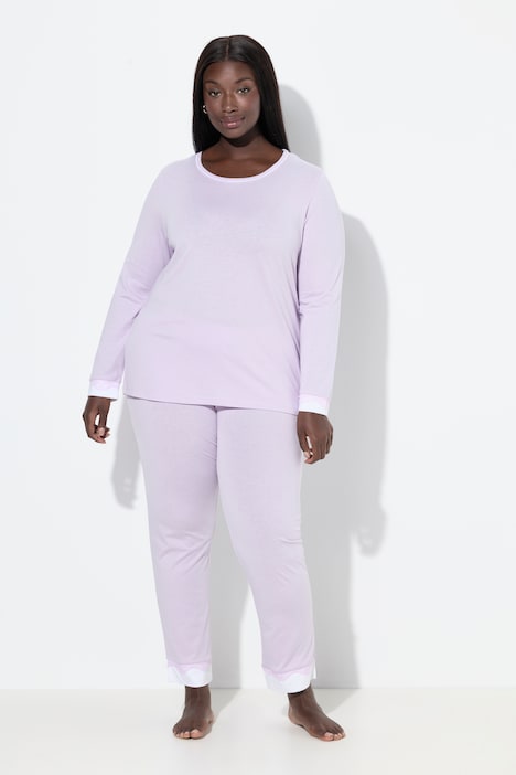 Pyjama, Zweiteiler, Spitze, Rundhals, Langarm