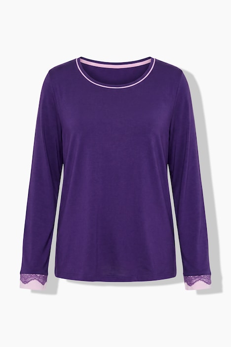 Pyjama, Zweiteiler, Spitze, Rundhals, Langarm