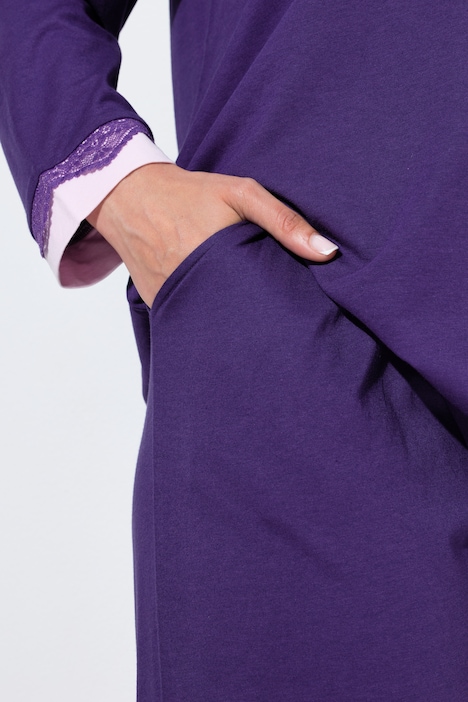 Pyjama, Zweiteiler, Spitze, Rundhals, Langarm