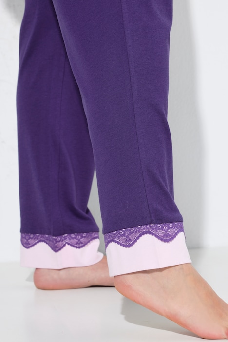 Pyjama, Zweiteiler, Spitze, Rundhals, Langarm