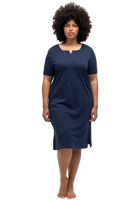 Noční košile, tunikový výstřih, saténová lemovka, krátké rukávy