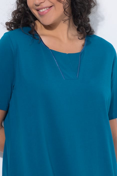 Nachthemd, Tunika-Ausschnitt, Satinpaspel, Halbarm